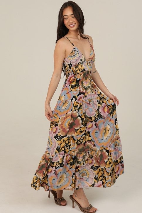 pink and black floral maxi dress Sienna Black Floral Maxi Dress Mommy & Me Matching Outfits 4-5 T